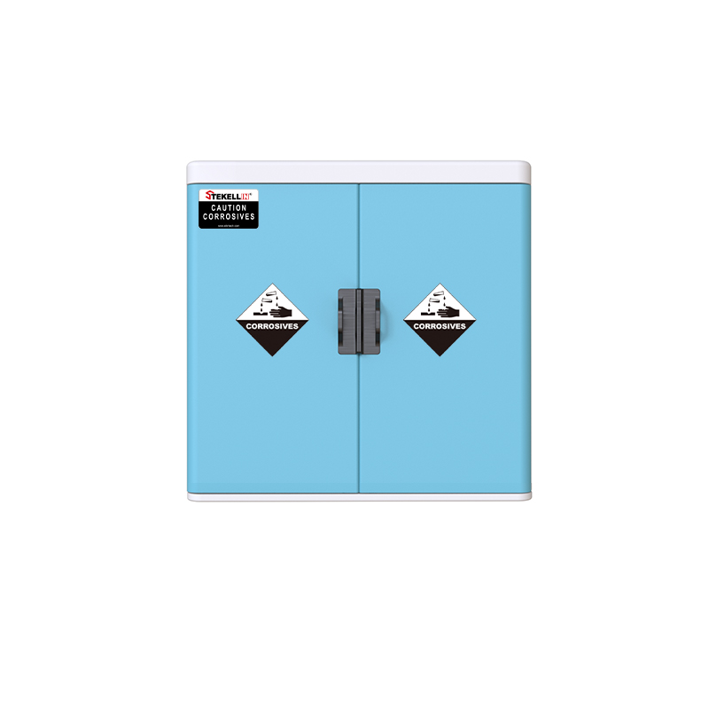 Cabinet de sécurité acide laboratoire polyéthylène, blanc/bleu, portes doubles/sans fenêtre