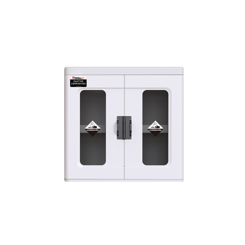 Cabinet de sécurité acide laboratoire polyéthylène, blanc/bleu, Double portes/avec deux fenêtres visisbles