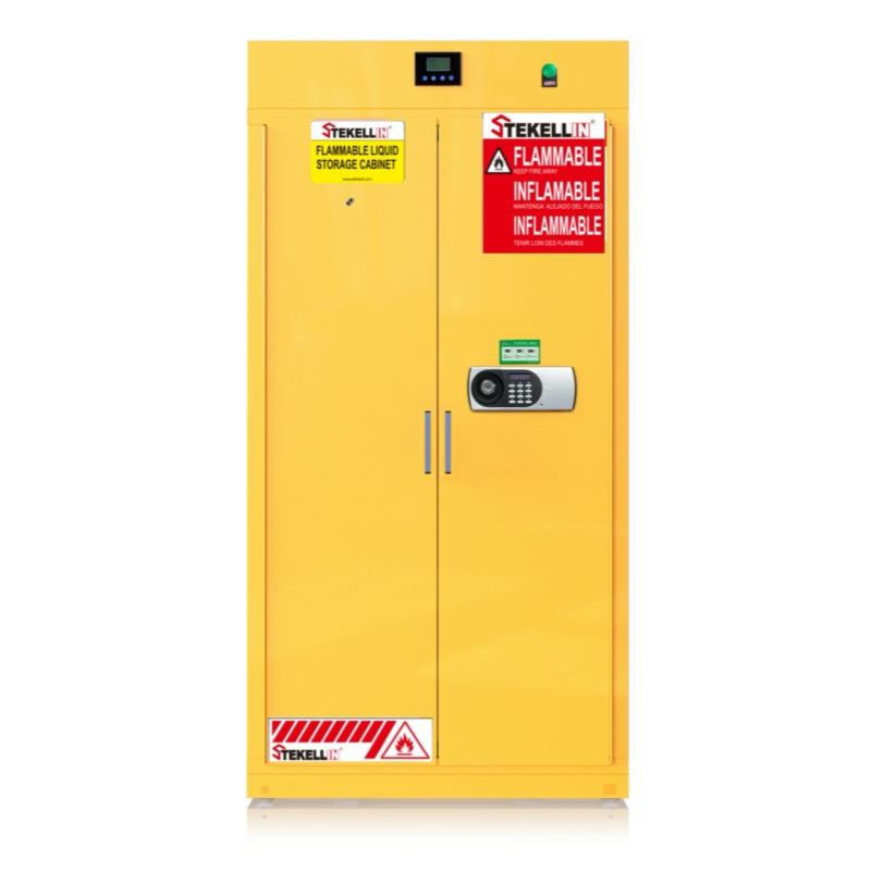 Armoires de stockage intelligentes de sécurité de produits chimiques, acier externe, PP intérieur, jaune, largeur 900mm