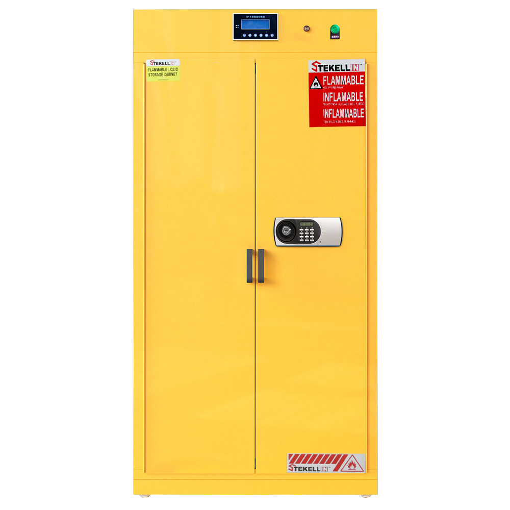 Armoires de stockage intelligentes de sécurité de produits chimiques, acier externe, PP intérieur, jaune, largeur 900mm, avec l’alarme