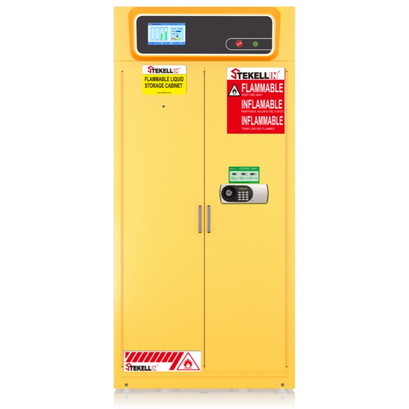 Armoires de stockage intelligentes de sécurité de produits chimiques, acier extérieur, PP intérieur, jaune, largeur 900mm, sans conduits avec des filtres