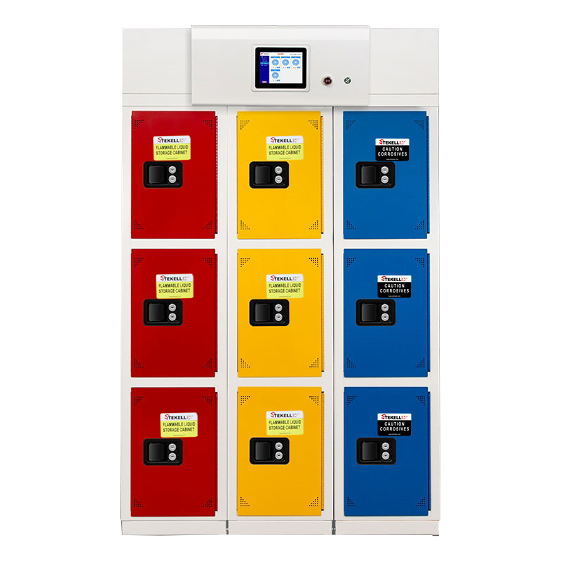 Armoire de stockage de produits chimiques partitionnés intelligente, avec des couleurs facultatives de combinaison jaune/rouge/bleu/blanc, 3 grilles et 3 colonnes, avec des filtres